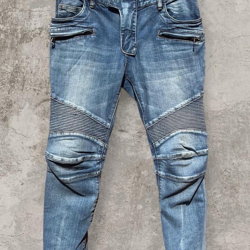 Balmain Paris Light Wash Biker Denim Men’s 32